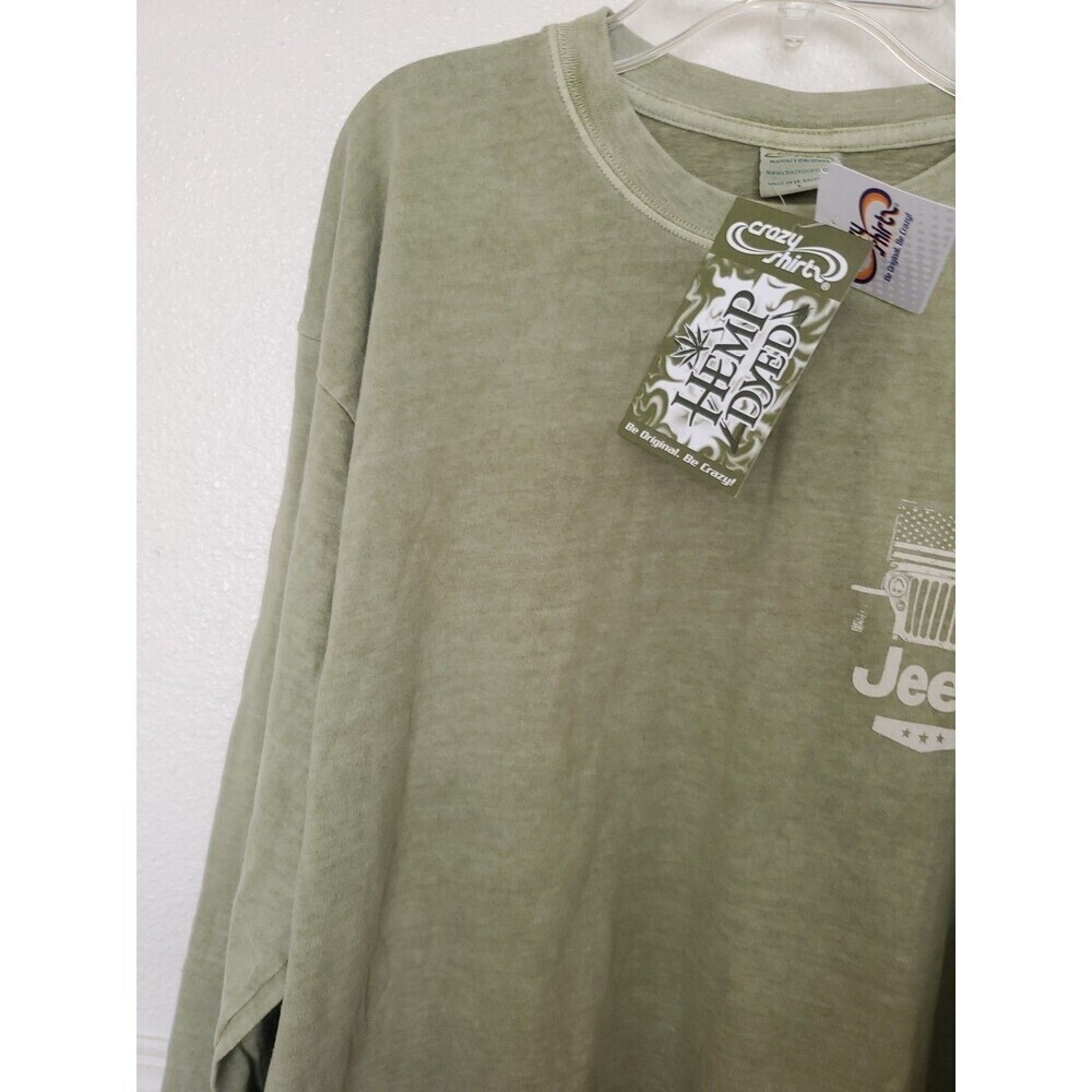 Crazy Shirts Hemp Dyed Jeep Shirt Long Sleeves Mens Sz L Green Front Back Print - Picture 5 of 16